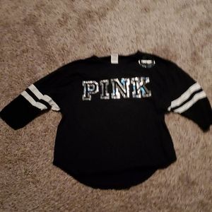 Black white silver bling VS PINK tee large